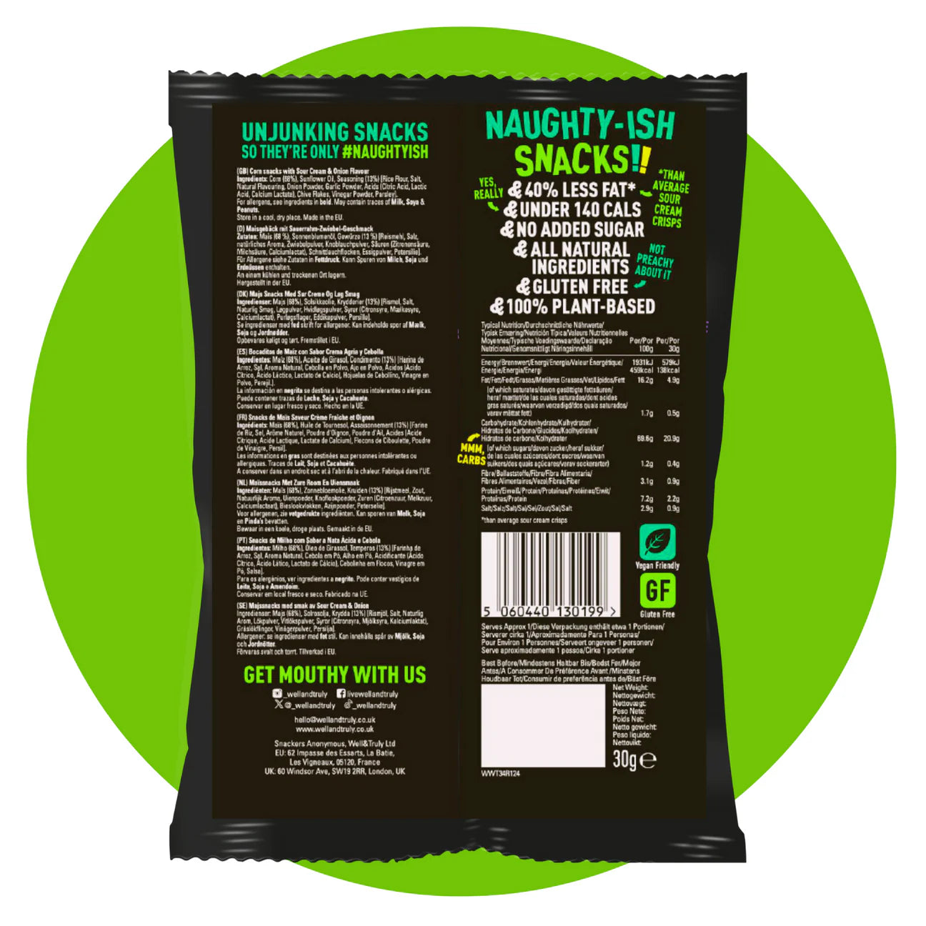 WELL & TRULY CRUNCHIES - Sour cream & Onion 30g bag